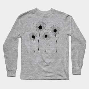 Black Dandelion Pattern Long Sleeve T-Shirt